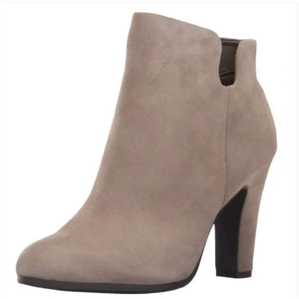 Sam Edelman Shelby Genuine‎ Suede Block Heel Ankle Boots Taupe Side Zip Size 7